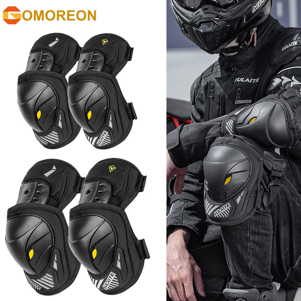 Mountain Biking Knee Pads - GOMOREON ชุดป้องกันเข่าและข้อศอกสำหรับมอเตอร์ไซค์ไฟฟ้า 1 คู่ แผ่นรองป้องกันสำหรับรถวิบาก สำหรับการแข่งขันมอเตอร์ครอสและจักรยานเสือภูเขา