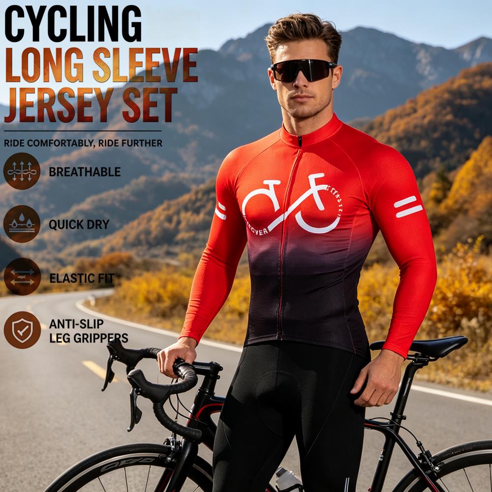 Mountain Biking Pants - ชุดปั่นจักรยานสำหรับฤดูใบไม้ผลิและฤดูใบไม้ร่วง ชุดปั่นจักรยานเสือภูเขาสำหรับผู้ชาย ชุดปั่นจักรยานแขนยาวพร้อมกางเกงบิบ ชุดปั่นจักรยาน Ropa Ciclismo